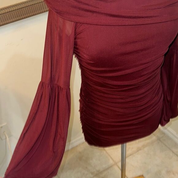 Venus Off-Shoulder Burgundy Ruched Top - Picture 5 of 13